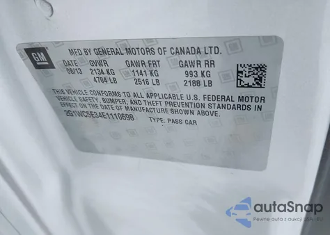 2014 Chevrolet Impala Limited Ltz из США, поврежденный, VIN 2G1WC5E34E1110698